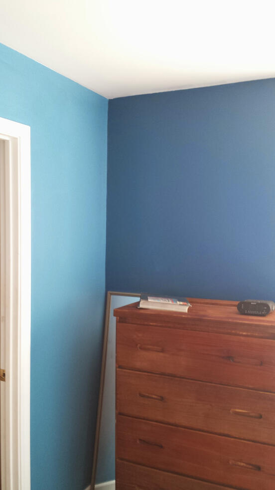 Bedroom (AFTER) with Dark Blue & Light Blue wall & White Borders