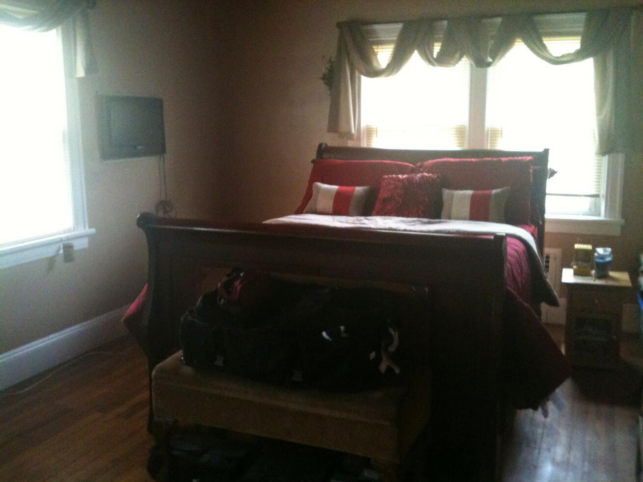 Bedroom (AFTER) with Taupe color walls, with White Borders & Cranberry Ceiling